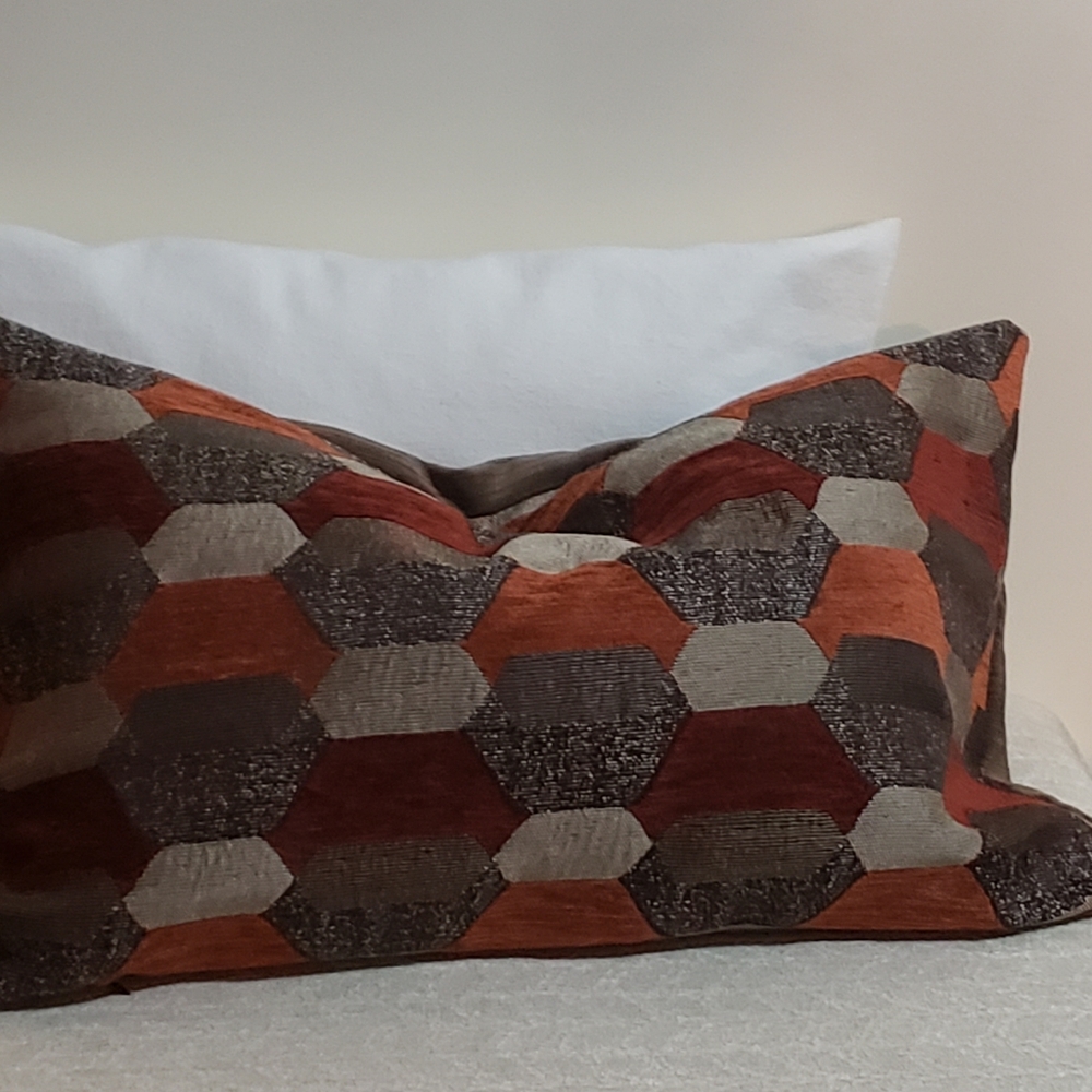 Rustic Brown Velvet Jacquard Upholstery Geometric Print Accent  Pillow Covers .